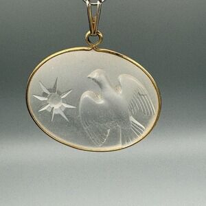 Lalique Nina Ricci Frosted Crystal Pendant Dove Gold Plated L'Air Du Temps READ